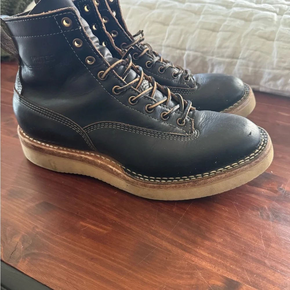 Men's Black Leather Lace-Up Work Boots with Tan Crepe Sole
